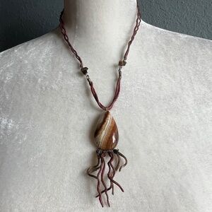 Stone & Leather Pendant Necklace from Argentina